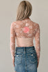 Sheer Floral Lace Mesh Mock Neck Elegant Long Sleeve Fitted Top